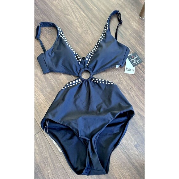 Bar III Women's Tell Me About It Studded Monokini side cut One-Piece Swimsuit L - Picture 6 of 10